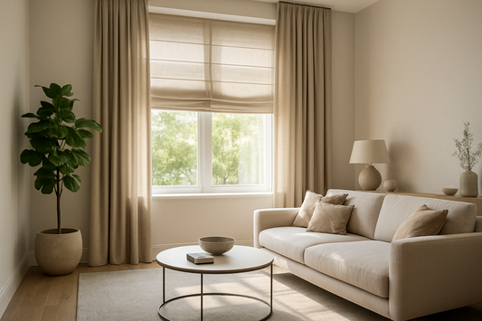 Layering Roman Shades with Curtains