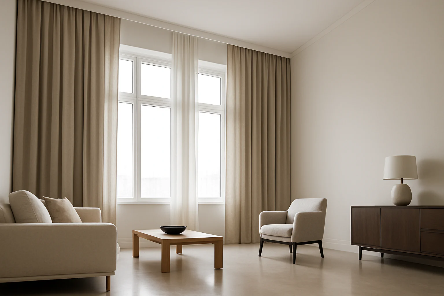 Modern_Living_Room_with_Soft_Curtains Motorized Hotel Curtains